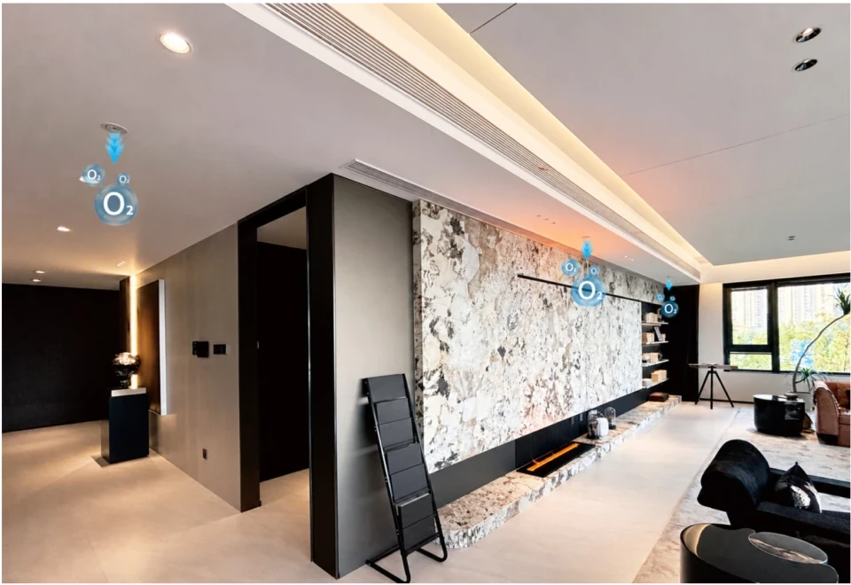Living room with a concealed oxygen diffusion outlet